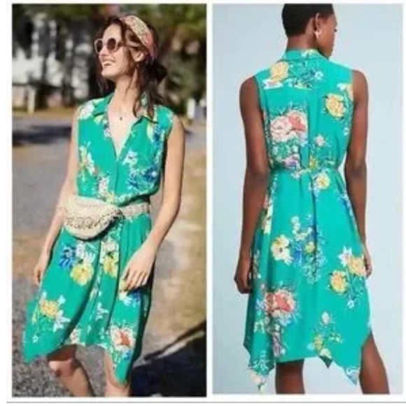 Anthropologie Dresses & Skirts - Anthropologie Maeve Rory Women Green Floral Midi Dress Size 12P